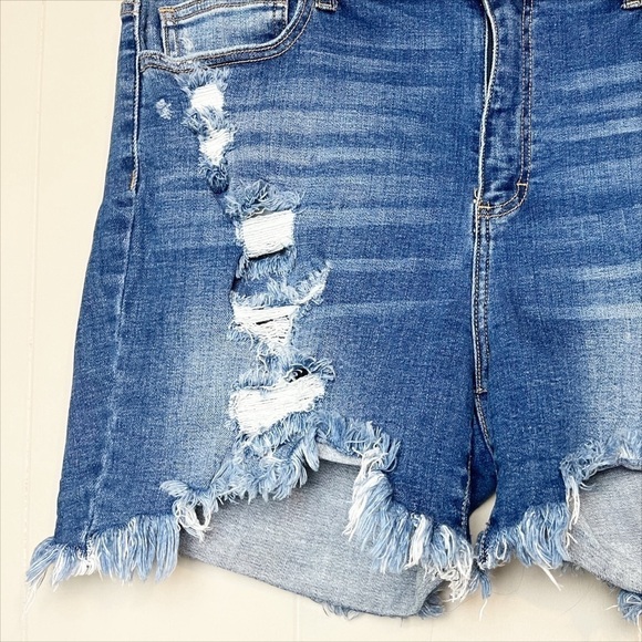 Cello High Rise Denim Shorts 3X stretch distressed midi plus size ripped cut off - Picture 3 of 14